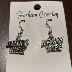 NWT silver tone dangle ARMY WIFE earrings